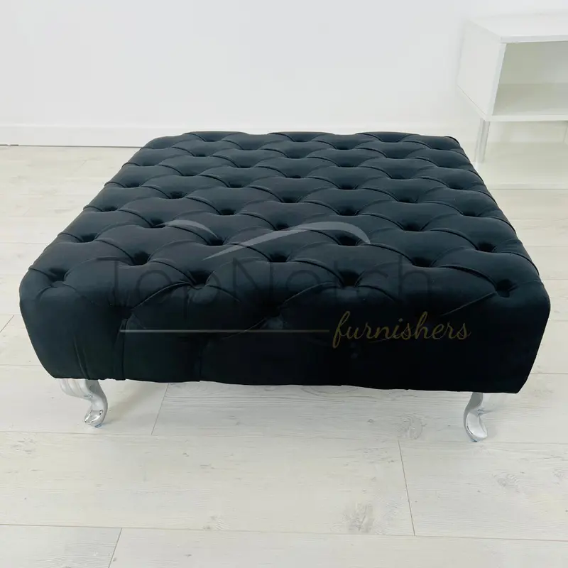 TopNotch Furnishers Large Coffee Table 30Inch x 30Inch x 12Inch - Deep Buttoned Chesterfield Footstool In Grey Plush Velvet Sturdy 8