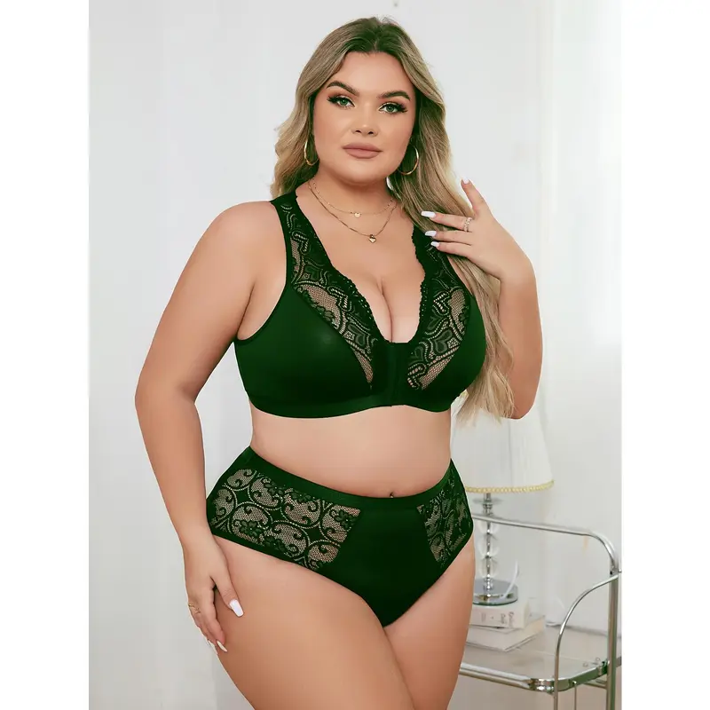 [Sexy Lace] Plus Size Underwear Set - Sexy Lace Patchwork - Women's 5