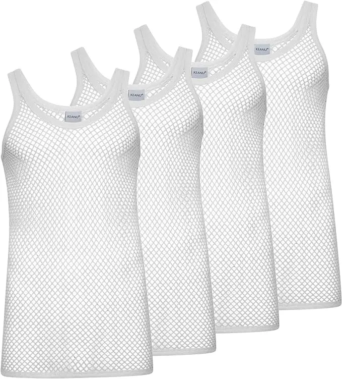 Mens 4 Pack White Fitted String Vest - 100% Cotton - Sizes S -XL
