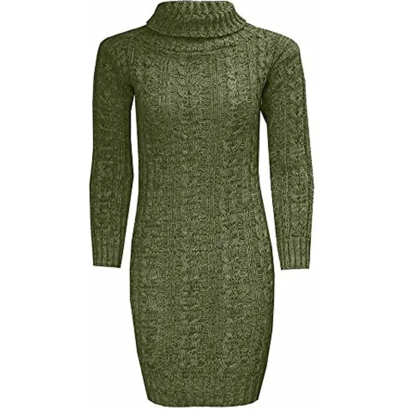 Women's Polo High Neck Long Sleeve Cable Knitted Jumper Dress Ladies Bodycon Mini Pullover Top 8-22 Casual Clothing 4