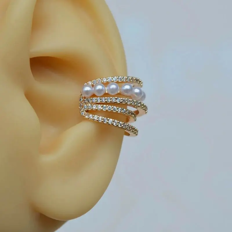 Zircon Stone Detailed Pearl Zircon Multiple Ear Cuff Compression Cartilage Earrings 3