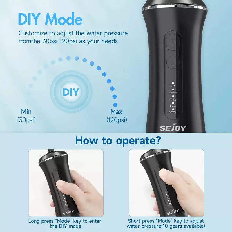 SEJOY C12 Dental Water Flosser Oral Irrigator USB Rechargeable Teeth Cleaner Portable 5 Modes IPX7 Mouth Washing Machine 4