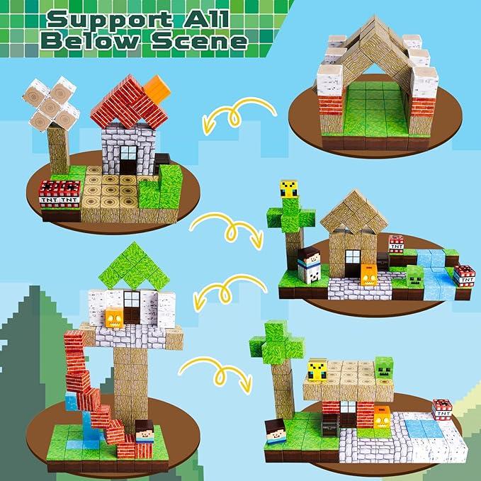 Magnetic Blocks-100PCS Magnetic Building Blocks Magnetic Tiles Stacking, Build Mine Magnet World Set, STEM Montessori Sensory Toys for over 3+ Kids Boys Girls ，Magic cubes magnet blocks 5
