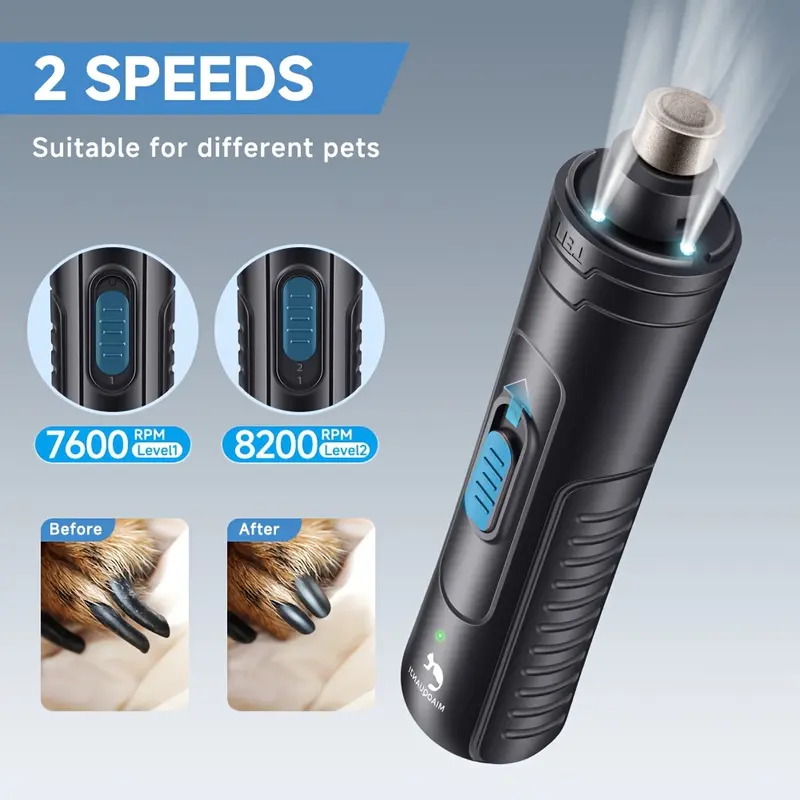 2-Speed Professional Electric Dog Nail Clipper - Gentle and Painless Paws Grooming & Smoothing Tool with 3 LED Light for Large Medium Small Dogs (Black) 1