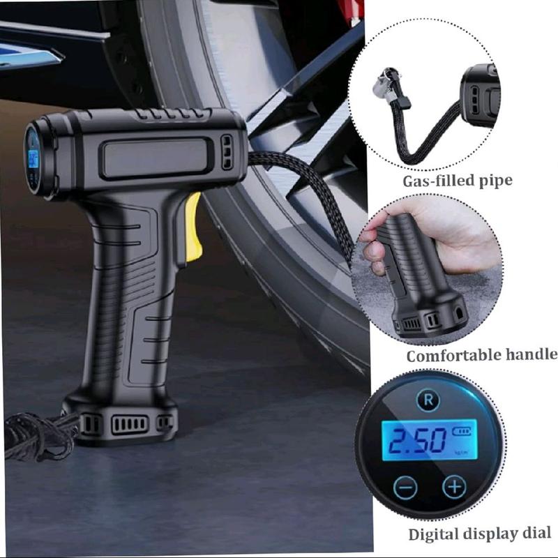 Portable Car Tire Inflator - Rechargeable Wireless Air Pump Car Air Pump Wireless Inflatable Pump 120W Portable Air Compressor Digital Rechargeable Car Automatic Tire Inflator Equipmento wireless tyre 5