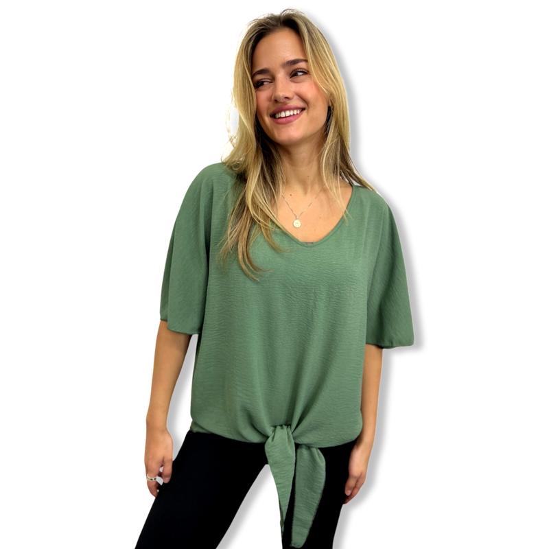 JCUKOUTLET TIE-UP BLOUSES 15 PLAIN COLORS V NECK FLUTTERING BATWING SLEEVES FRONT KNOT PLUS SIZE WOMEN'S FASHION FITS UP TO UK10-20 3