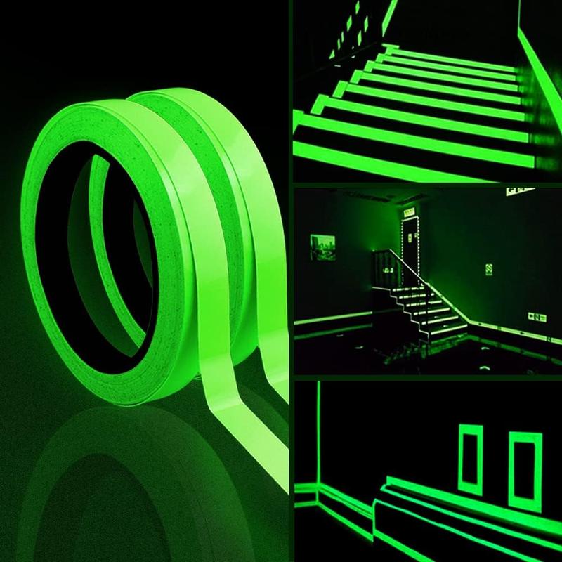 2PCS Luminous Tape,10m x 10mm Glow in Dark Tape Waterproof Fluorescent Adhesive Tape Warning Tape for Stairs Stage Supplies Decoration(Green Light) 1
