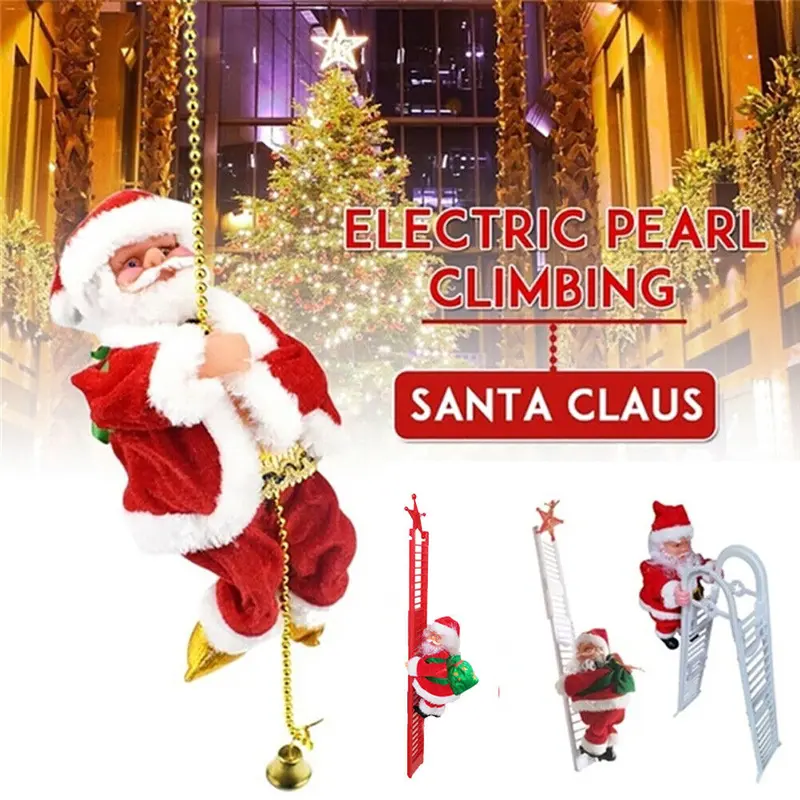 Christmas Electric Santa Claus Climbing Ladder Doll Music Xmas Gift Set Decor Party Decoration Ornaments Plastic 3