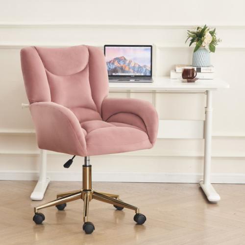 Full KD Velvet Fabric Material Adjustable Height Swivel Home Office Chair For Indoor Office With Gold Legs, Ivory /Pink /Brown /Green 1