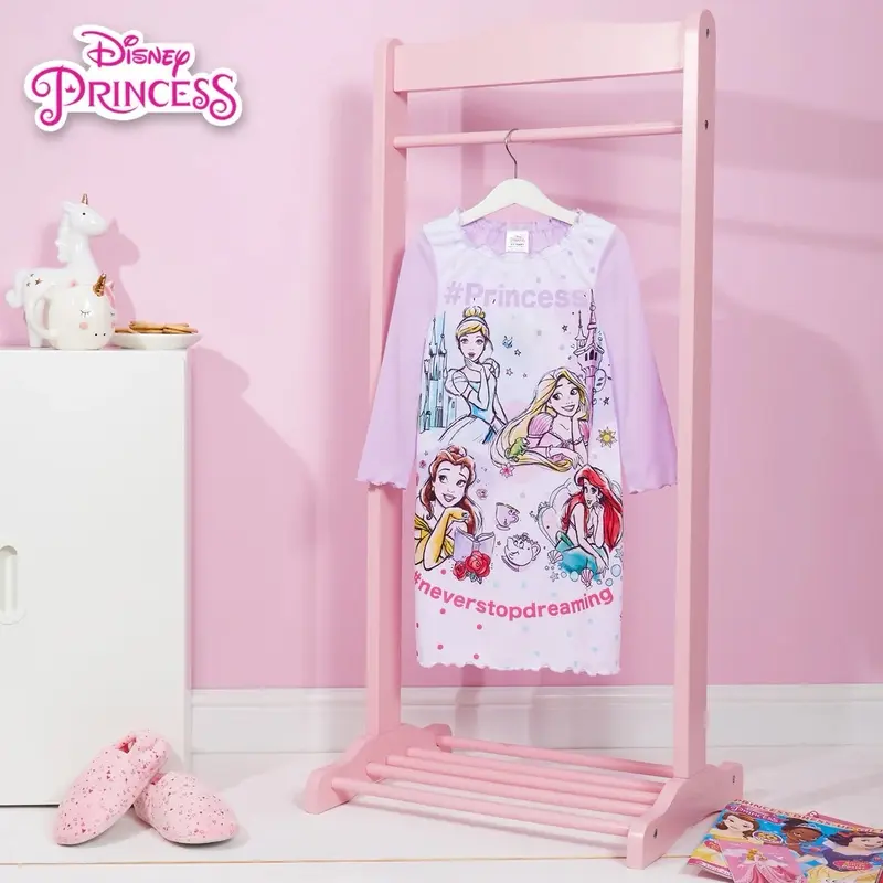 Disney Princess Girls Nightdress Long Sleeve Nighty Nightie Character Nightwear Sleepwear Pyjamas Pjs Pajamas Frill Frilly Pink Toddler Kids Childrens Night Dress Cinderella Rapunzel Ariel Belle 2 3 4 Years 1