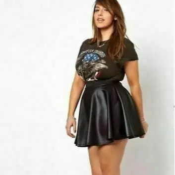 Plus Size Ladies Black Wet Look Faux Leather Mini Skater Skirt Casual Womenswear Bottom Chic Style Underwear Lady Comfort Fit Basic Minimalist 1