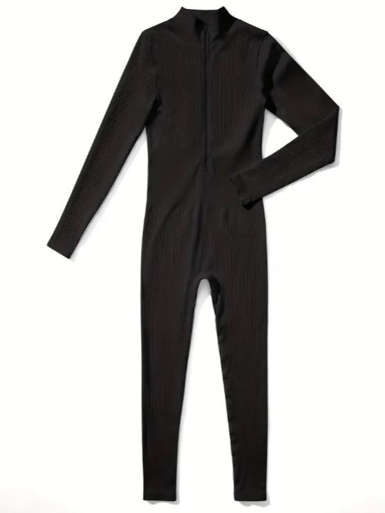 She Comfy Women's long-sleeved front zipper jumpsuit ribbed high neck workout yoga jumpsuit Comfort 2
