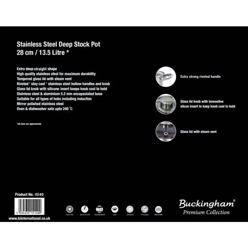Stainless Steel Induction Stock Pot by Buckingham - Stew Soup Boiling Cookware Grey 4