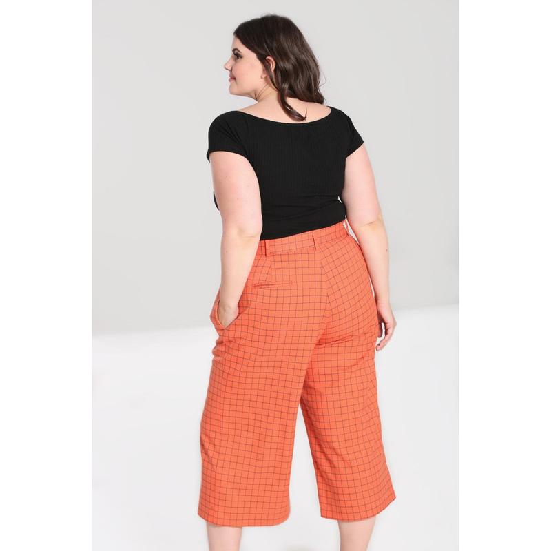 Zora Trousers - Check Pattern, Orange and Black - Perfect for Autumn and Winter Basic Fabric 2