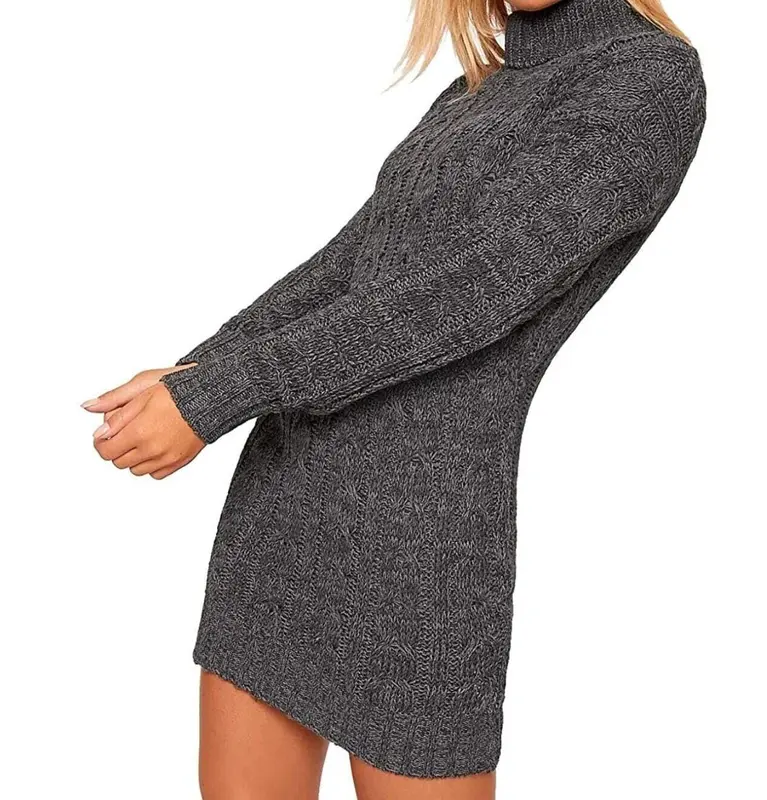 Women's Polo High Neck Long Sleeve Cable Knitted Jumper Dress Ladies Bodycon Mini Pullover Top 8-22 Casual Clothing 6