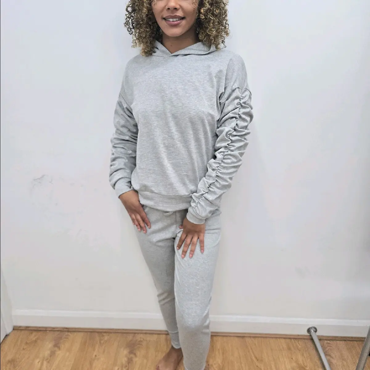 Rouched Arm Hooded Plain Tracksuit
