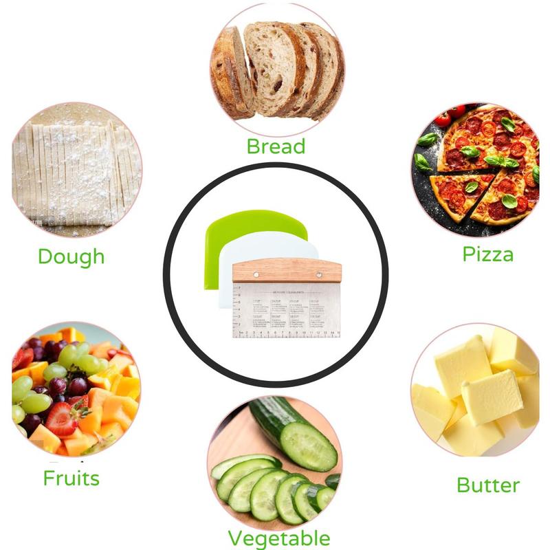 Ultimate Dough Scraper Set: 3-Piece Stainless Steel Bench Scraper Kit with Ergonomic Handle and Built-in Measurement Scale - Perfect for Dough Cutting, Bread, Pizza, Cake, and More! silicone products 5