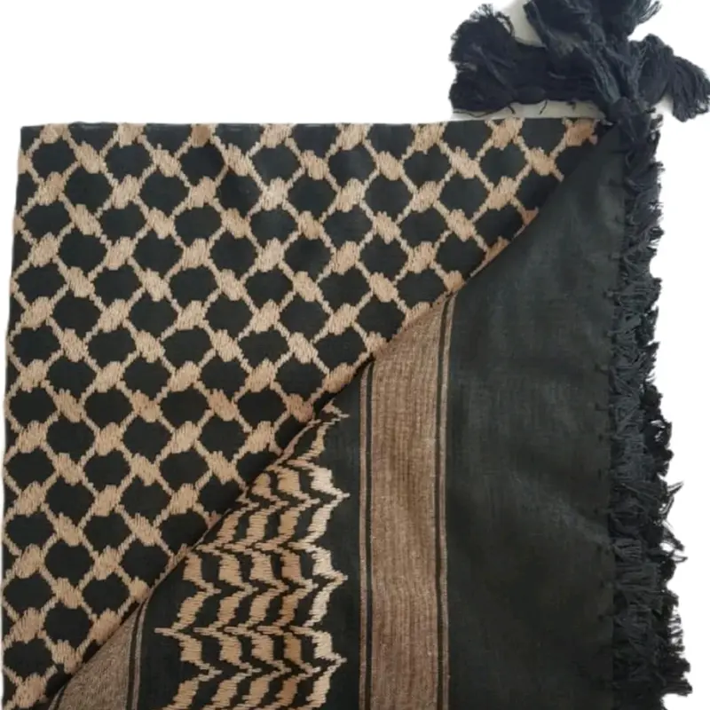 Brown and Black Cotton Shemagh Scarf with Tassels Arab Palestinian Keffiyeh 1