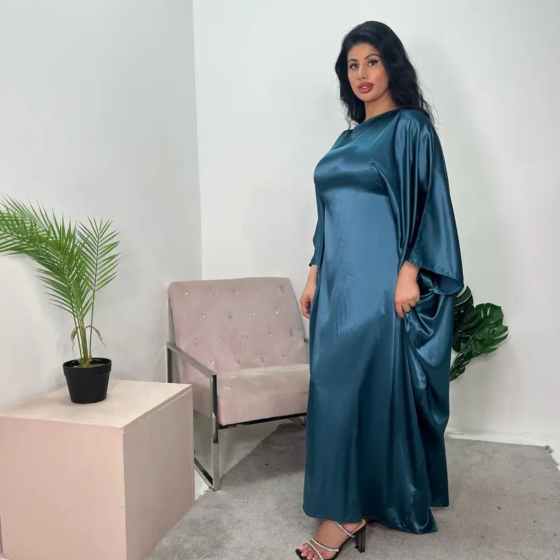 Ladies plain quality satin kaftan dress onesize uk 6-20 abaya lover 1