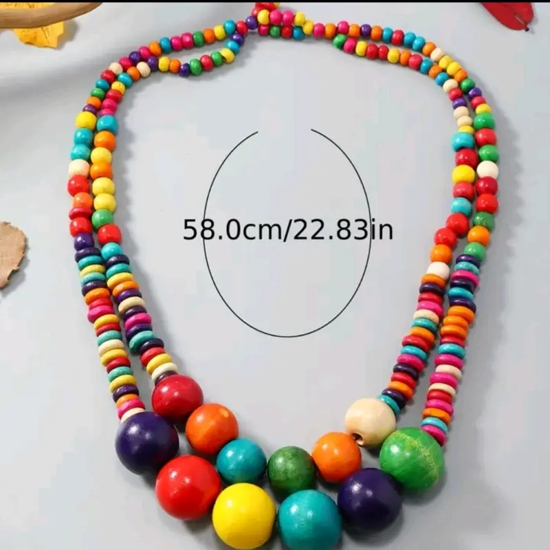 colorful wooden handmade beaded necklace for women 0