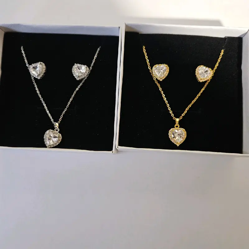 women silver- and gold plated  heart stud  earring  and pendant set 7