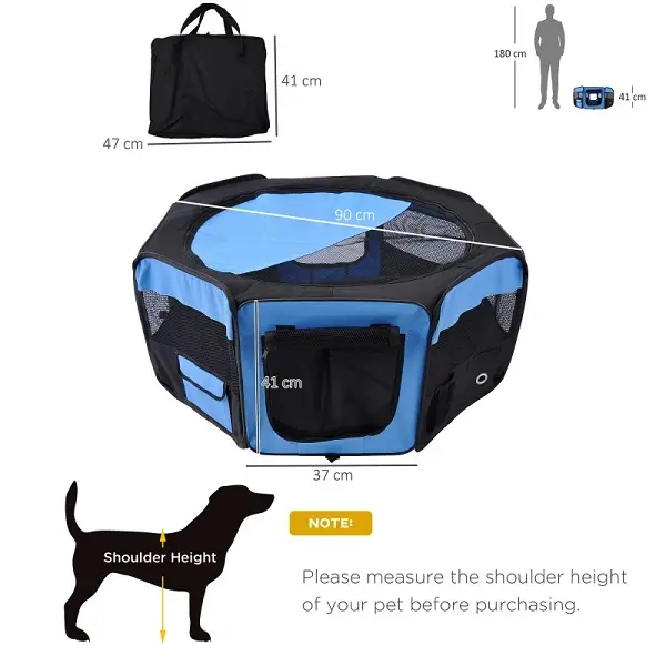 Portable Cat Dog Playpen Pet Puppy Rabbit Guinea Pig Pen Run Dia 90 x 41H cm Indoor & Outdoor Blue 2
