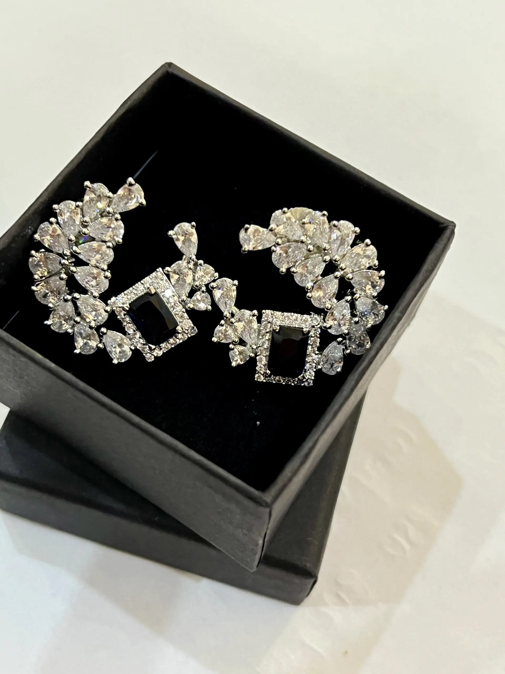Sapphire Gemstone, American Diamond Stud Earrings