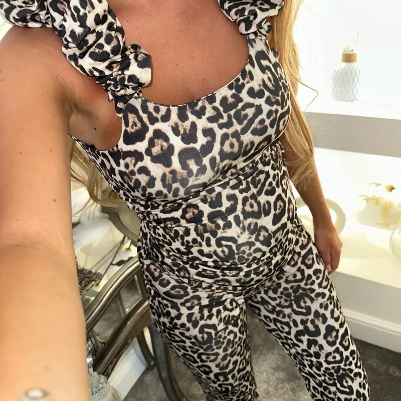 Frilled Leopard Print Flared Lounge Set 1