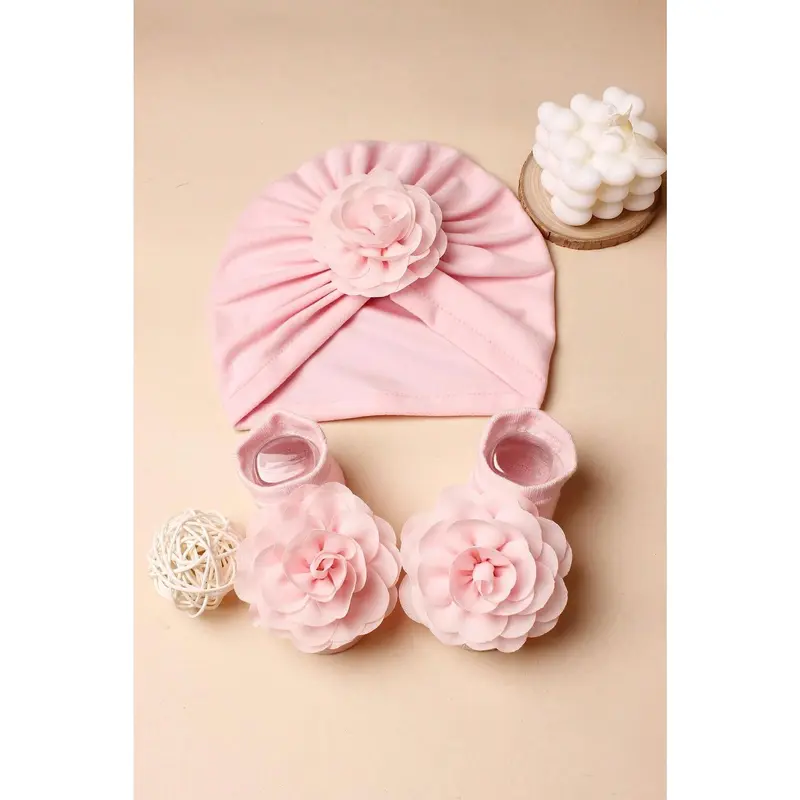 1pc Baby Pink Chiffon Flower Decor Headband And 1pair Baby Pink Anti-Slip Floor Socks, Suitable For Daily Wear Love Valentine 4