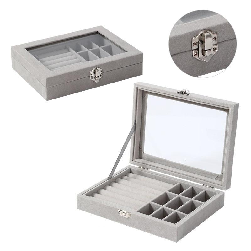 P240001 VELVET JEWELLERY DISPLAY STORAGE HOLDER WITH TRANSPARENT ACRYLIC COVER FOR ALL ACCESSORIES Box Boxes Gift Organiser Adjustable Case 2