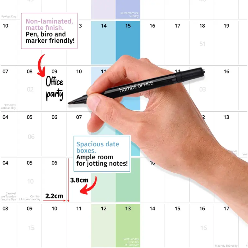 Hambli Academic Wall Planner 2023-2024 – Extra Large 91 x 64cm Mid Year Planner Wall Calendar – 23/24 School Planner For Teacher, Office, University Essentials – Folded Rows Edition 2