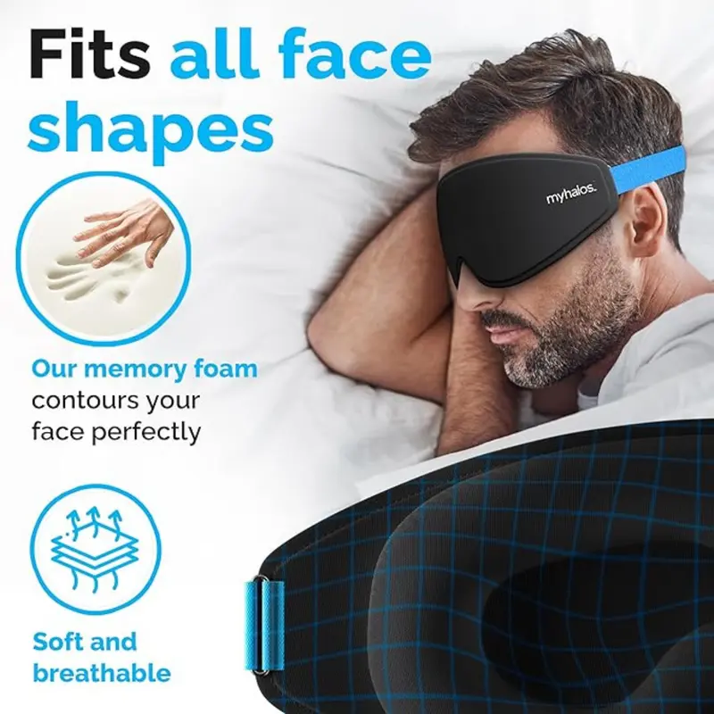 MyHalos 100% Blackout Sleep Masks for Women & Men - Zero Eye Pressure Eye Mask for Sleeping -Our Halo Sleep Mask Includes a Storage Pouch- Black Eye Mask for Travel or Blindfold 1