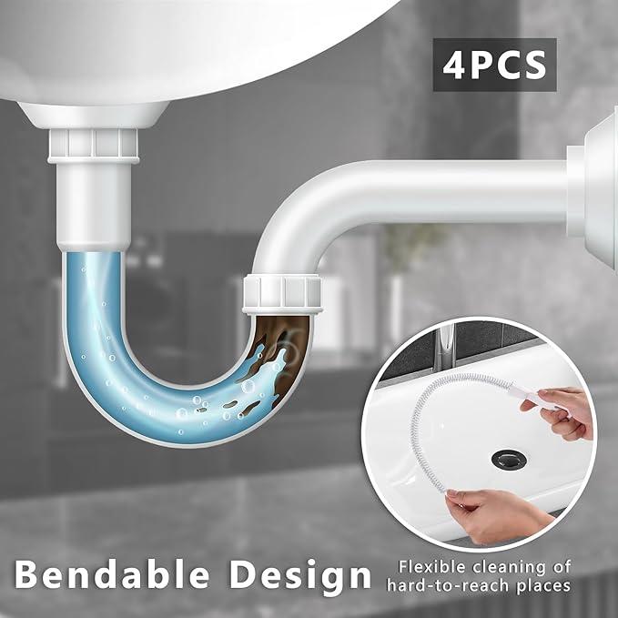 4pcs Sink & drain cleaner Brush Set - 45cm Flexible Unblocker Tools - Clears Hair, Grease & Clogs - Kitchen & Bathroom Smooth 2