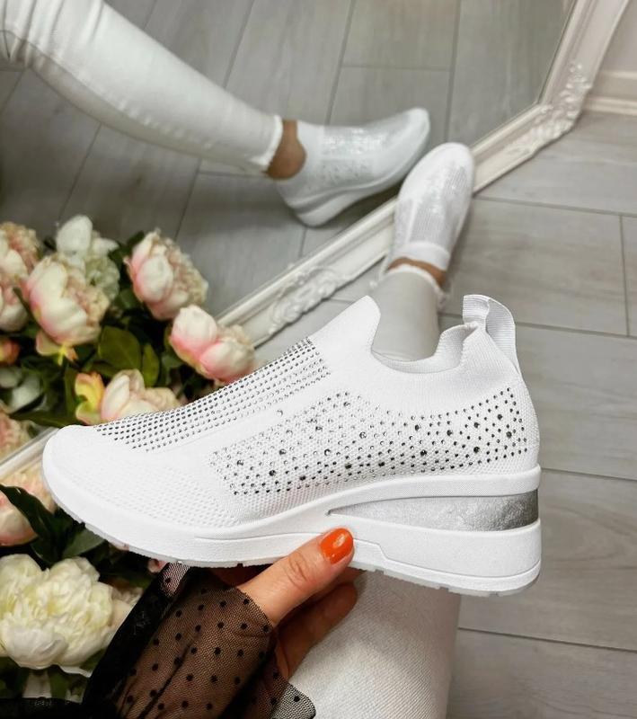 LADIES WOMENS DIAMANTE SOCK WEDGE SNEAKERS CLASSIC JOGGING PUMPS SHOES TRAINERS 2