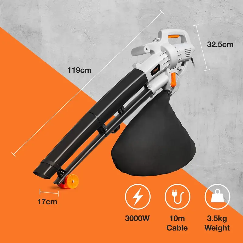 Leaf Blower and Vacuum 3000W – Corded Leaves Collector, Clear Gardens, Patios, Gutters, Driveways & More – Lightweight, 10m Cable, Shoulder Strap, Wheels, 35L Collection Bag – 3 Year Warranty.Plus A Complimentary Gift 6
