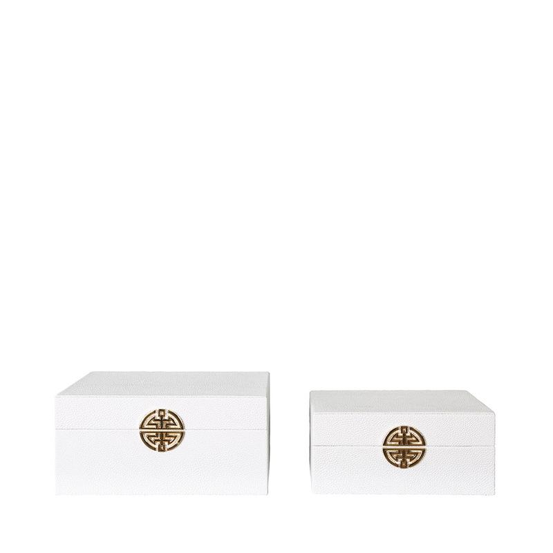 Set of 2 White Faux Leather Jewellery Boxes with Gold Design Organiser 3