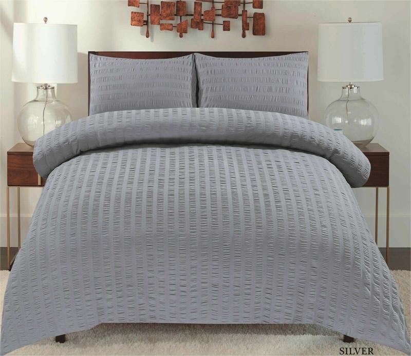 Seersucker Duvet Quilt Cover with Pillow cases Non Iron Bed cover   soft pink 1