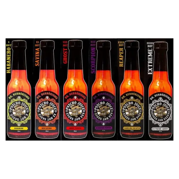 PSYCHO JUICE Mini Six Hot Sauce Pack - Chilli - Gift Set
