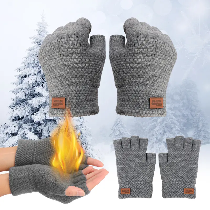 ATRACTIVOLL 1/3pair Men's and women's gloves winter warm alpaca hair fingerless knit gloves Work warm gloves Outdoor cycling touchscreenable gloves 2