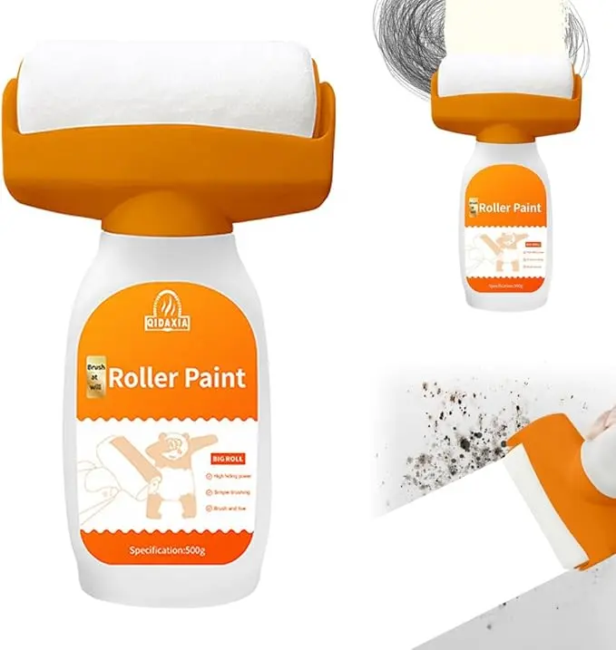 Wall Repair Rolling Brush, Small Paint Roller with 500g Latex Paint, Wall Repair Paint Rollers, Quick-Drying White Paint for Wall, Portable Wall Repair Roller for Wall Graffiti Scratches Stains