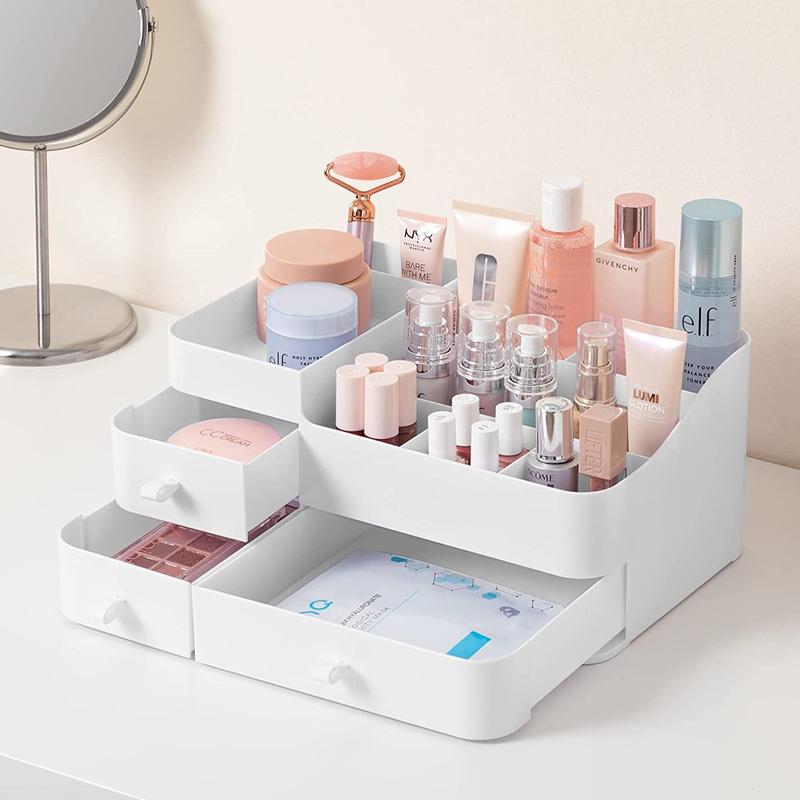 Livingandhome Large Makeup Organizer Storage with Drawers White Boxes 3
