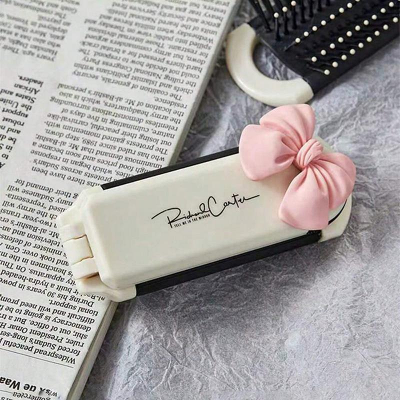 2-in-1 Foldable Silvery Plated Comb with Mirror, Portable Compact Hairbrush Air Cushion Comb, Anti-Static, Stretchable Design, Durable ABS Plastic Handle, Compact Travel Size, Suitable for All Hair Types, Mini Airbag Comb Lady 2