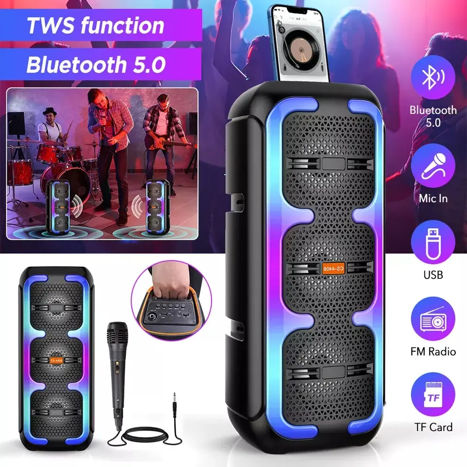 Portable Speaker Stereo Subwoofer Bluetooth 5.0 Heavy Bass Sound System Audio Karaoke Microphone Card Handheld stem  player giant  speaker