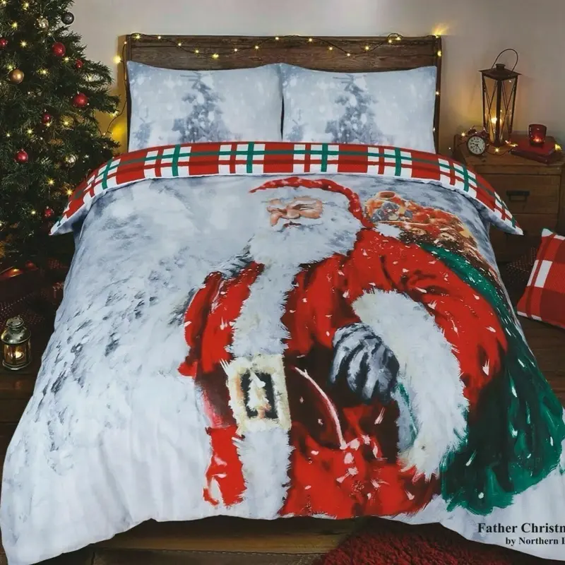 Christmas Duvet  Set Reversible Quilt XMAS Bedding Single Double King s.kin Size 1