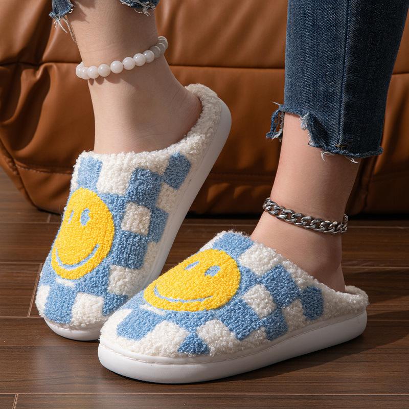 Women Cute Cartoon Smiling Face Fabric Slippers, Thick Sole, Anti-Slip, Warm For Fall/Winter, Couple Slippers, Halloween,Winter Keep Warm Home Slippers, Comfy Soft Sole Closed Toe Bedroom Shoes 2