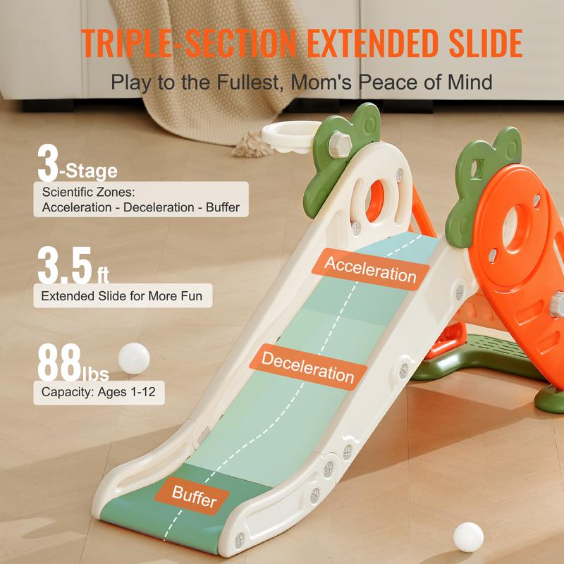 VEVOR Toddler Slide, Kid Slide for Toddlers Age 1-12 w/ Climbable Ladders & Basketball Hoop, Indoor Outdoor Slide Playset for Kids Within 40kg, Toddler Playground w/ Raised Handrail, Anti-Slip Strip 3