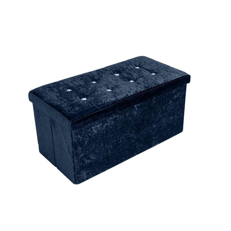 Crushed Velvet Diamante Ottoman Folding Storage Box Seat Foot Stool Bench 2 Size 2