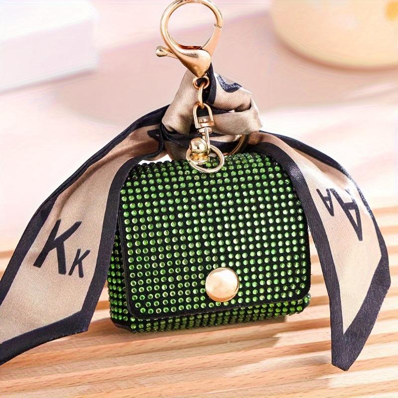 Fashion Mini Coin Purse with Rhinestone Embellishments, PU Material, Keychain Charm with Edge Paint and Scarf Detail 6