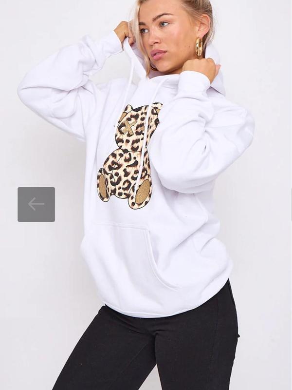 Ladies Long Sleeve Oversized Leopard Print Teddy Graphic hoodie sweatshirt Baggy jumper Dress Casual 2