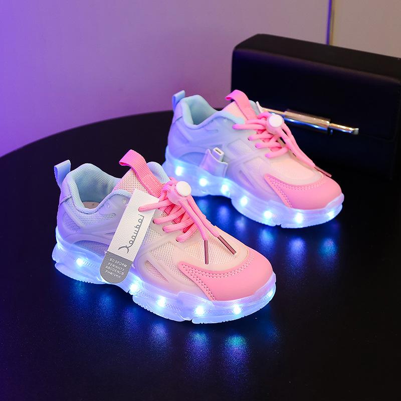 Child Rechargeable PU Leather LED Light Shoes Children's Shoes Boys and Girls Mesh Running Sneakers 4
